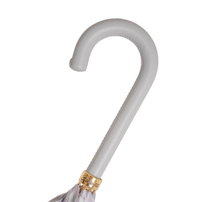 Elegant Grey Ombre Umbrella with Leather Handle, Handmade in Italy
