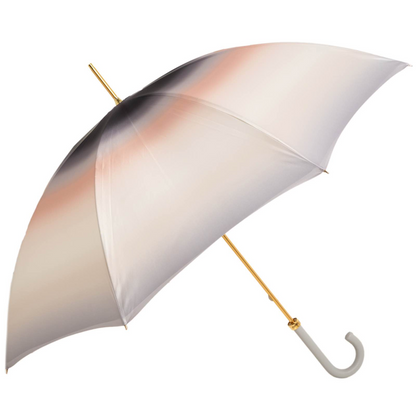 Elegant Grey Ombre Umbrella with Leather Handle, Handmade in Italy