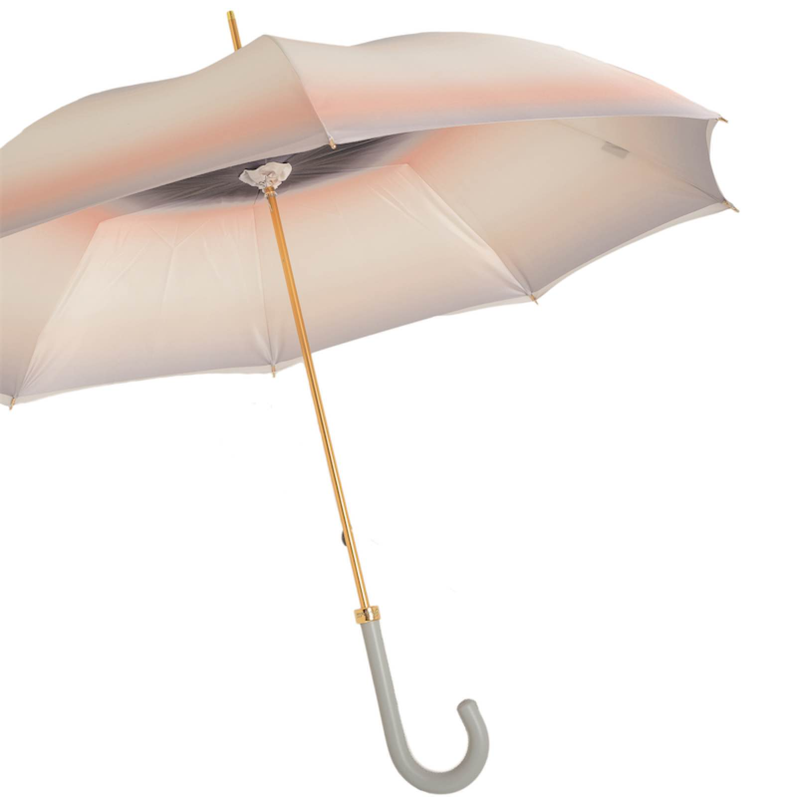 Elegant Grey Ombre Umbrella with Leather Handle, Handmade in Italy