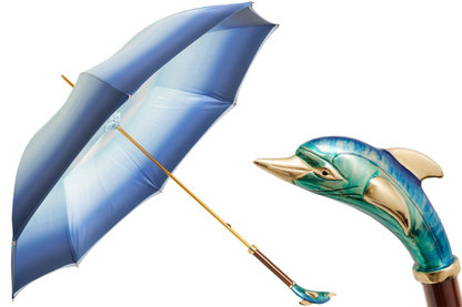 Designer Dolphin Handle Blue Umbrella – Handmade in Italy