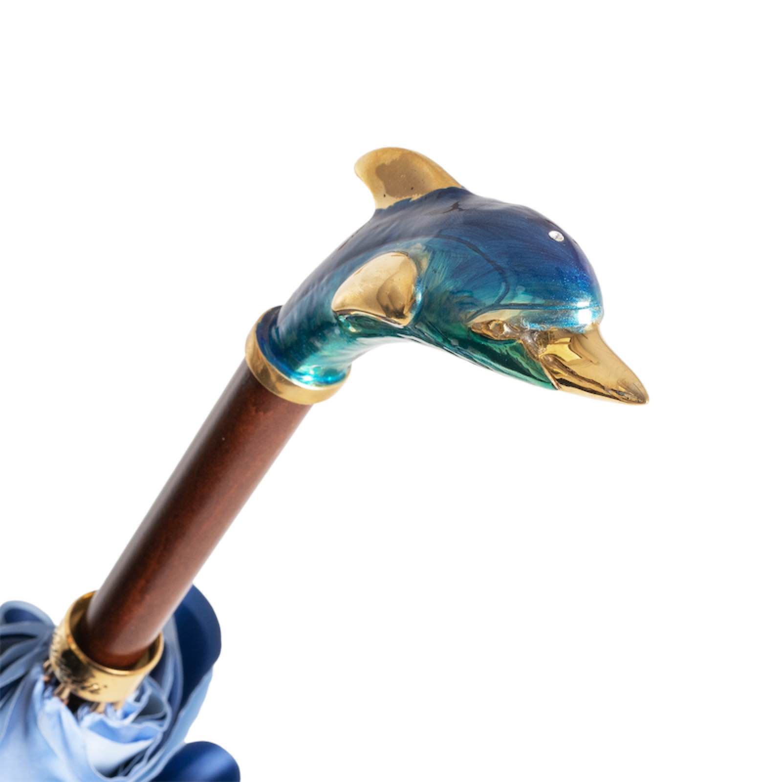 Designer Dolphin Handle Blue Umbrella – Handmade in Italy
