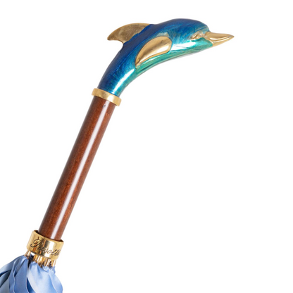 Designer Dolphin Handle Blue Umbrella – Handmade in Italy