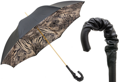 Snake Print Manual Opening Umbrella with Ruched Leather Handle