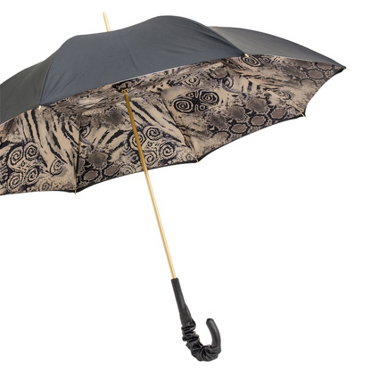 Snake Print Manual Opening Umbrella with Ruched Leather Handle