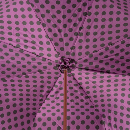 Black Umbrella with Purple Dots Interior – Jeweled Brass Handle