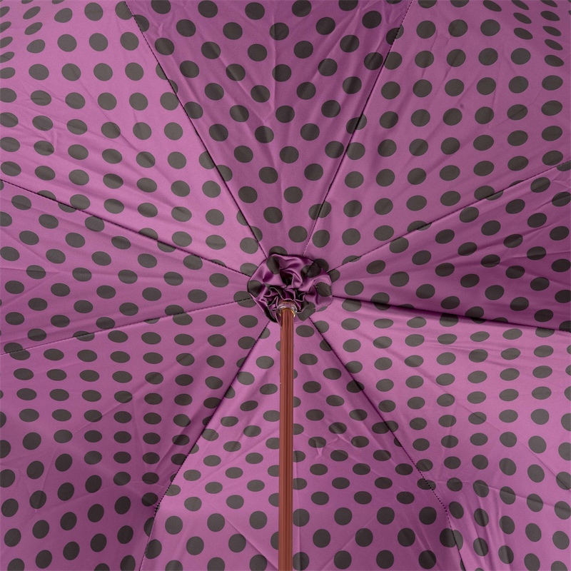 Black Umbrella with Purple Dots Interior – Jeweled Brass Handle