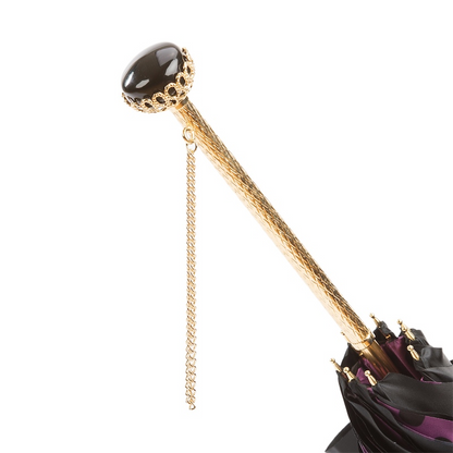 Black Umbrella with Purple Dots Interior – Jeweled Brass Handle