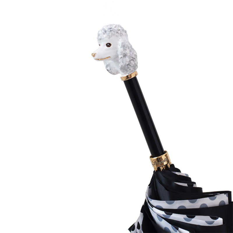 Poodle Enameled Brass Handle Umbrella with Dots – Manual Opening