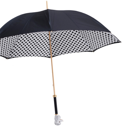 Poodle Enameled Brass Handle Umbrella with Dots – Manual Opening