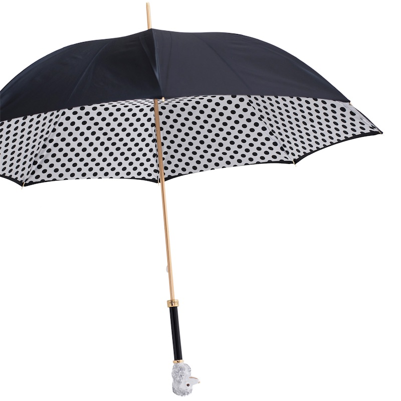 Poodle Enameled Brass Handle Umbrella with Dots – Manual Opening