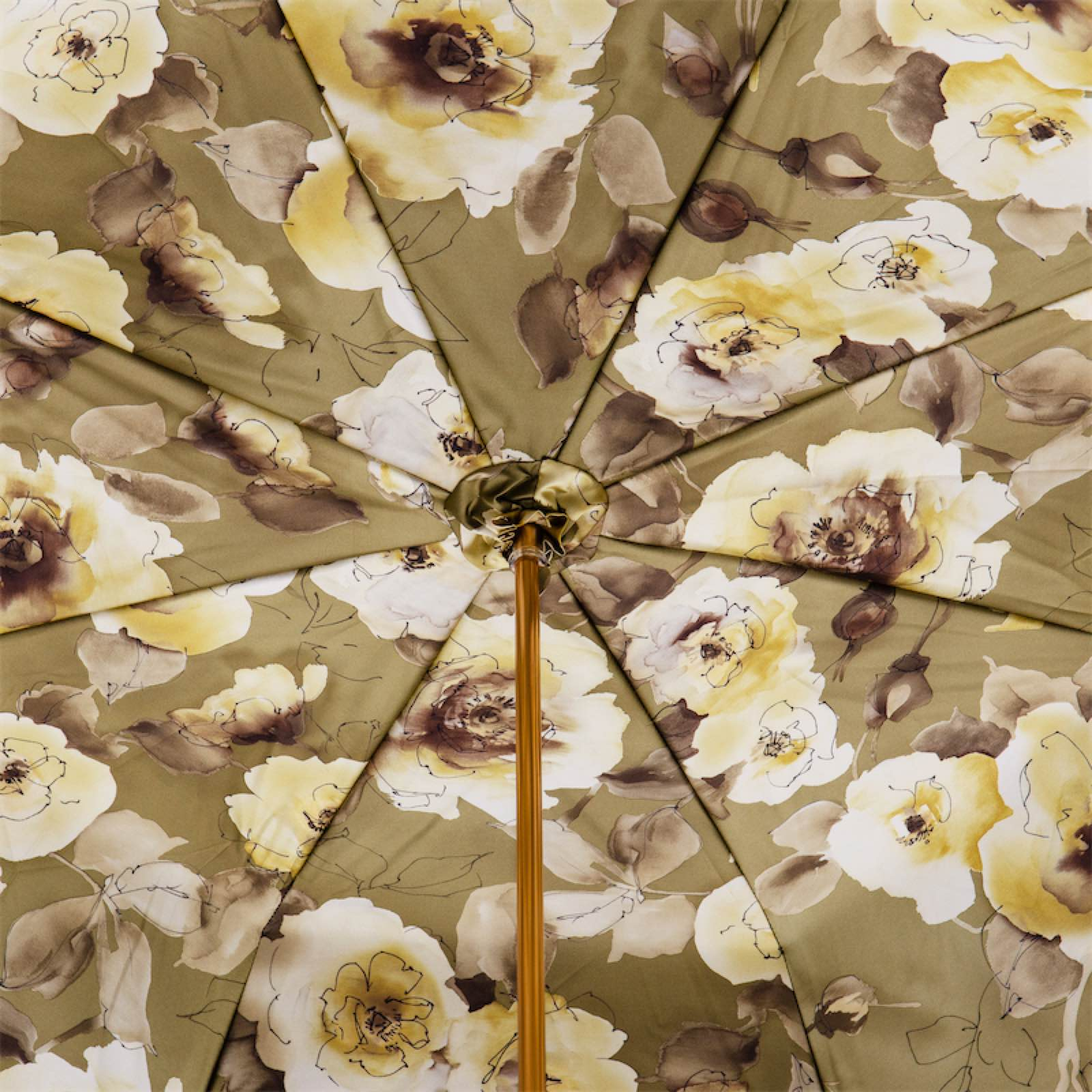 Khaki Umbrella with Flowers and Glitter – Handmade in Italy