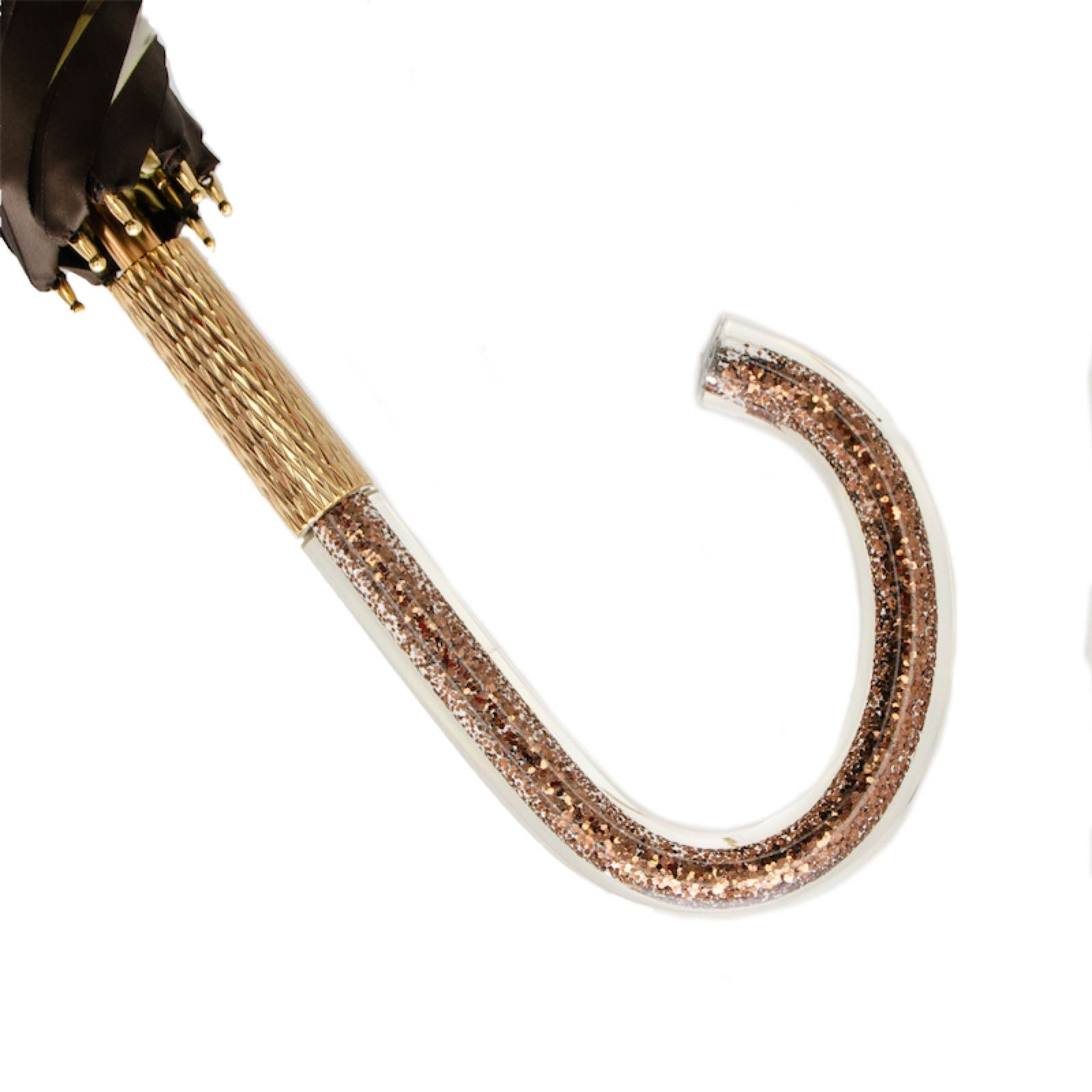 Khaki Umbrella with Flowers and Glitter – Handmade in Italy