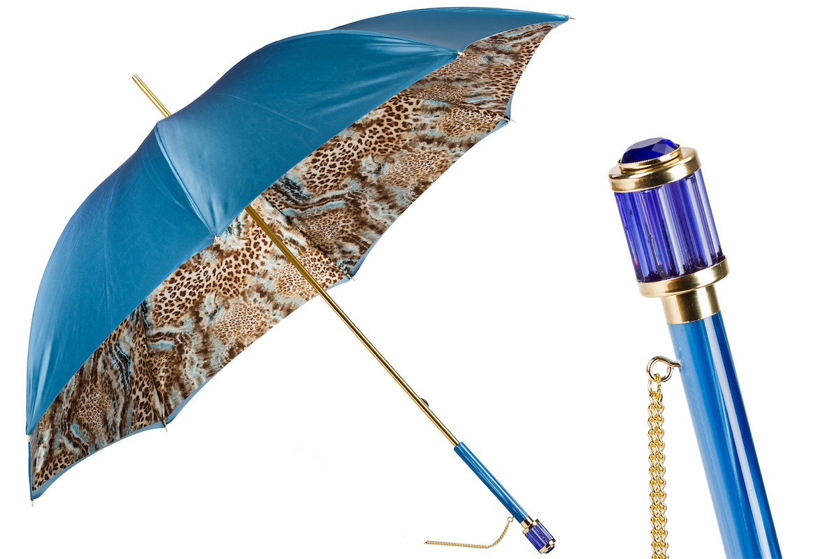 Handmade Blue Animalier Manual Opening Double Cloth Umbrella