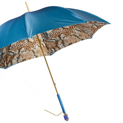 Handmade Blue Animalier Manual Opening Double Cloth Umbrella