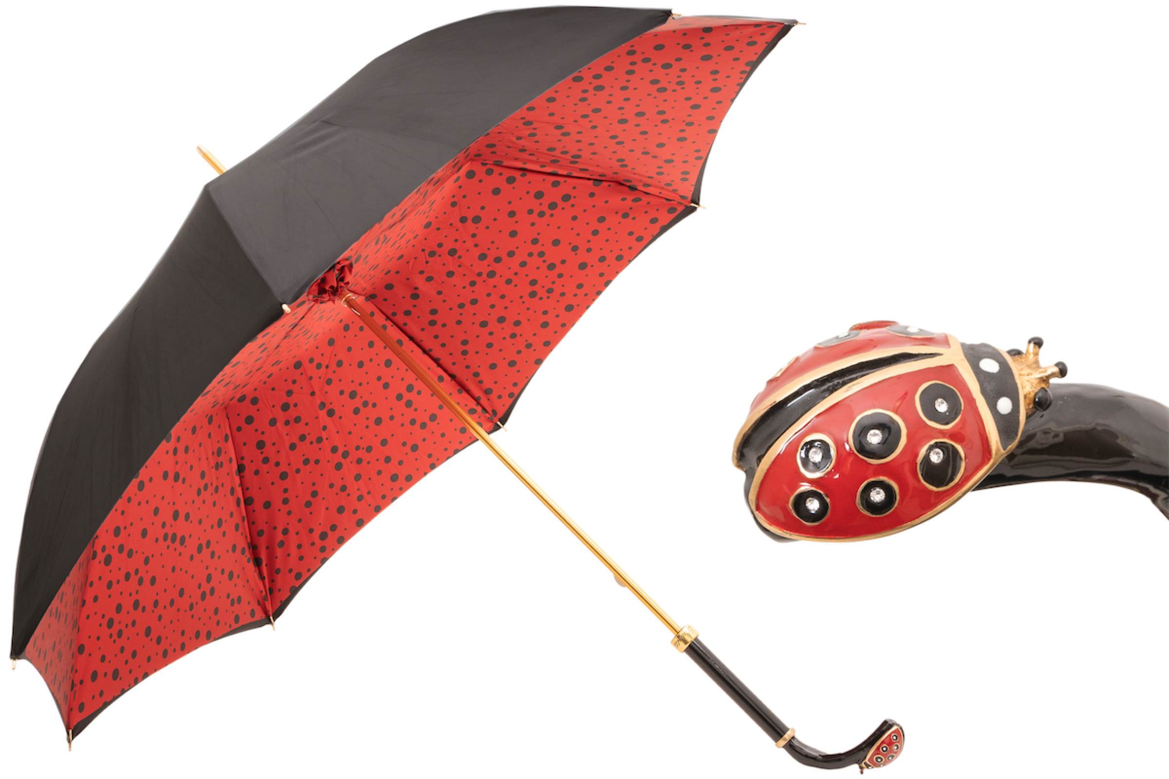 Coccinella Lux Umbrella with Enameled Brass Handle – Handmade in Italy