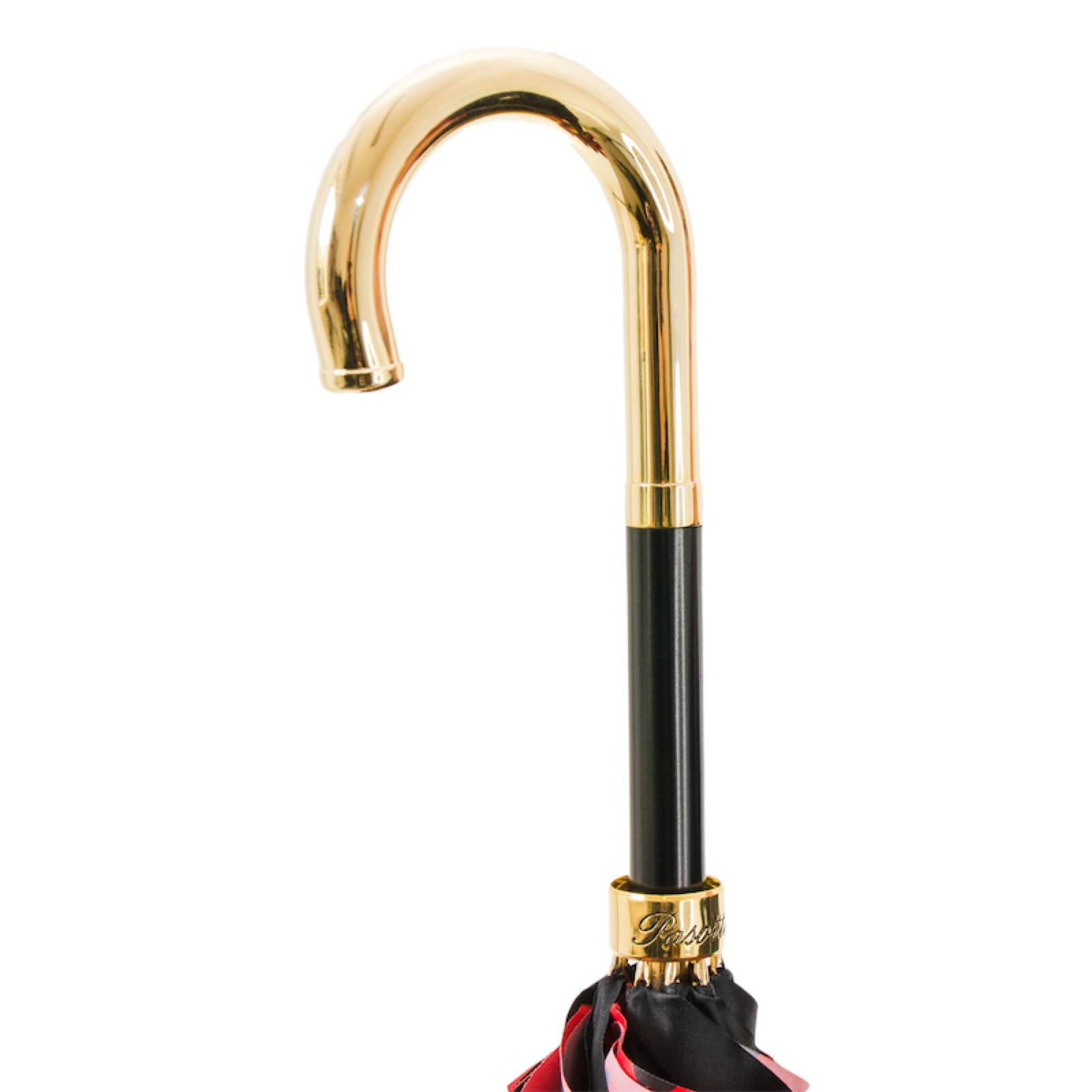 Classic Umbrella with Red Circles, Brass Handle, Handmade in Italy