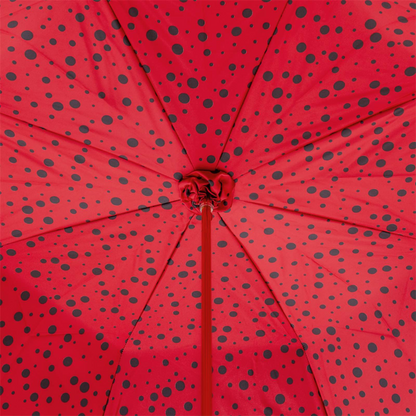 Classic Umbrella with Red Circles, Brass Handle, Handmade in Italy