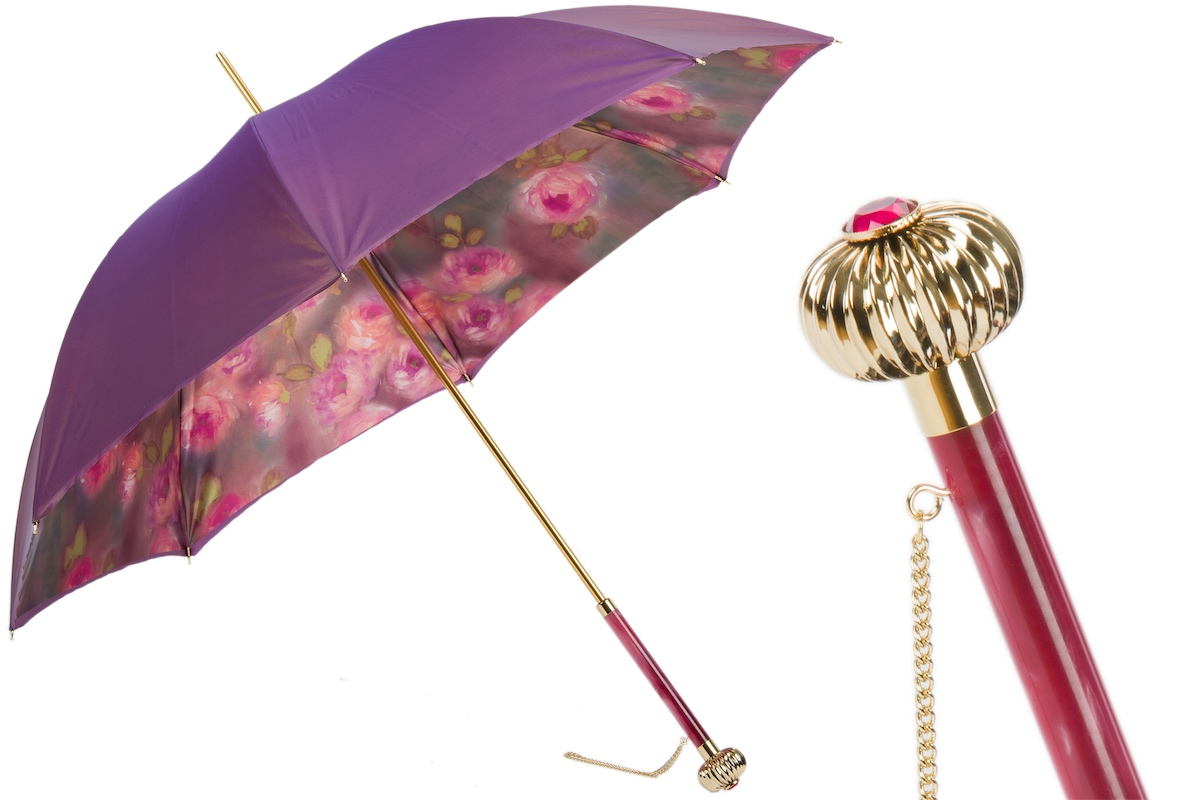 Purple Manual Double Cloth Umbrella with Roses Printed Interior