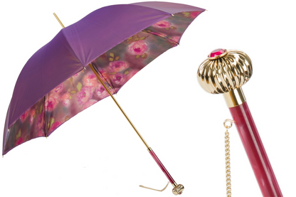 Purple Manual Double Cloth Umbrella with Roses Printed Interior