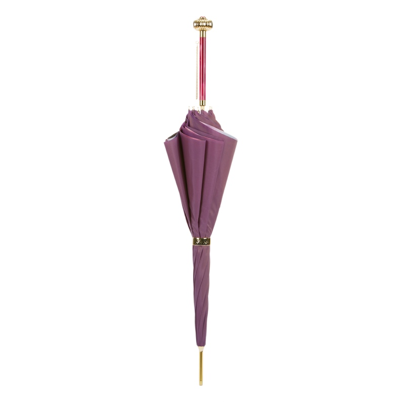 Purple Manual Double Cloth Umbrella with Roses Printed Interior