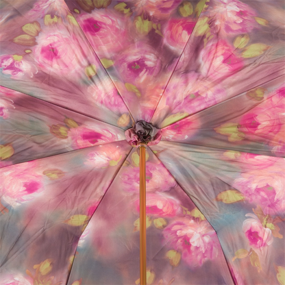 Purple Manual Double Cloth Umbrella with Roses Printed Interior