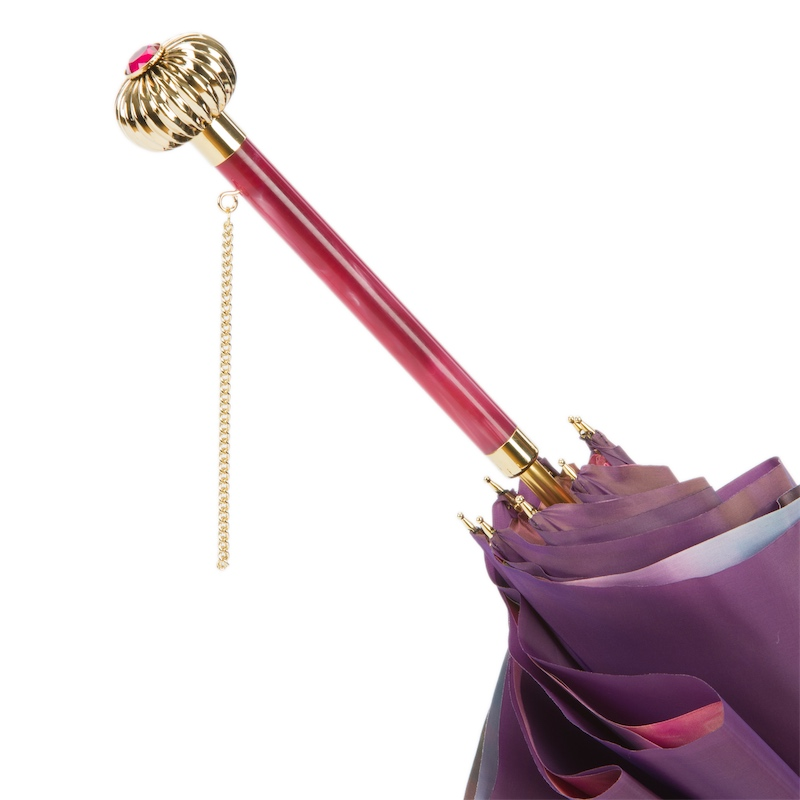 Purple Manual Double Cloth Umbrella with Roses Printed Interior