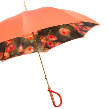 Orange Flowers Umbrella, Double Cloth – Manual Opening, Acetate Handle