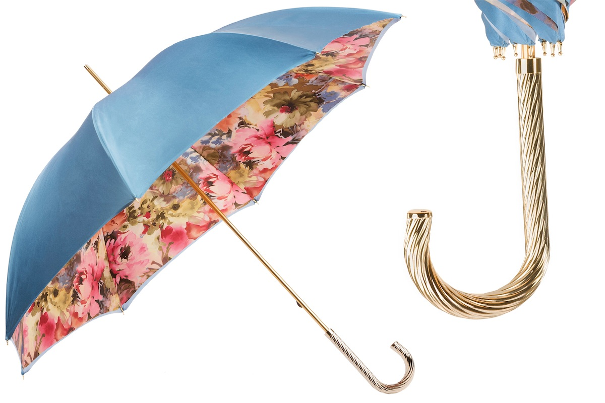 Blue Umbrella with Flowers Inside – Double Cloth, Manual Opening