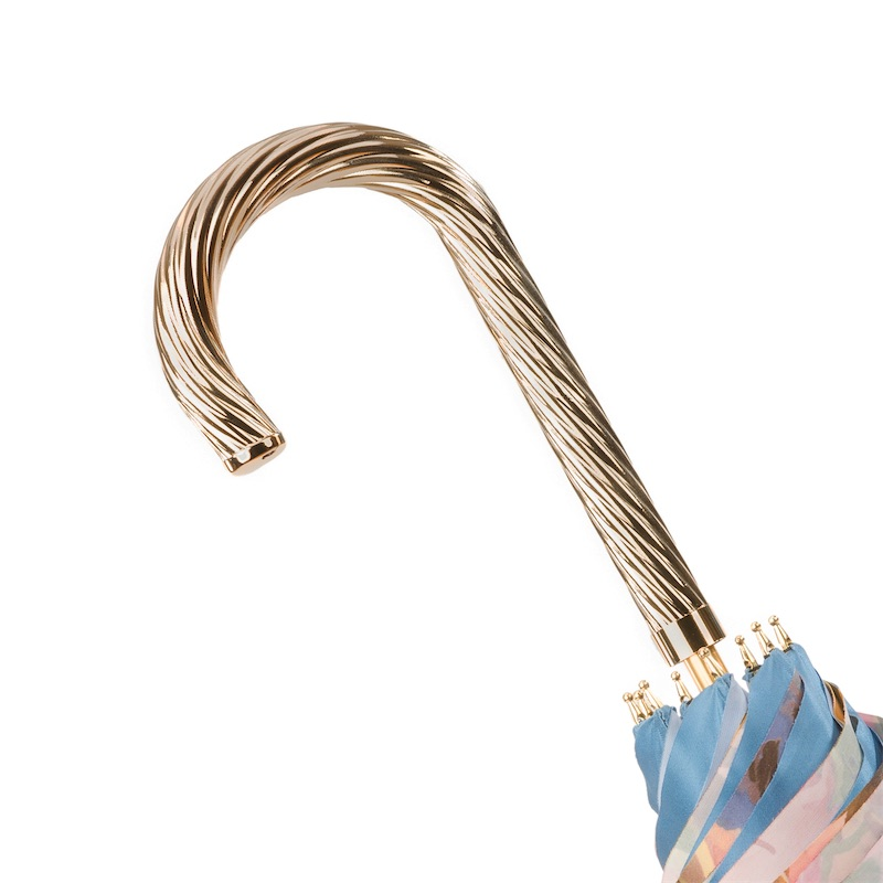 Blue Umbrella with Flowers Inside – Double Cloth, Manual Opening