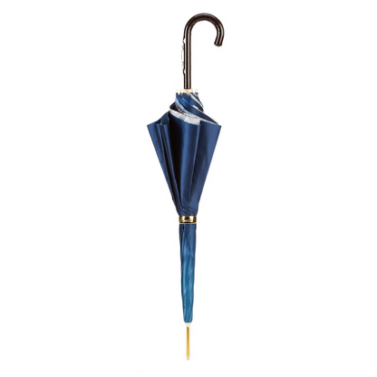 Navy Umbrella with Bridles Print and Leather Stirrup Handle