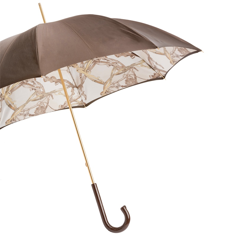 Leather Handle Umbrella with Bridles Print – Manual Opening