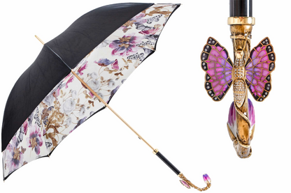Purple Butterfly Umbrella with Swarovski Crystal Brass Handle