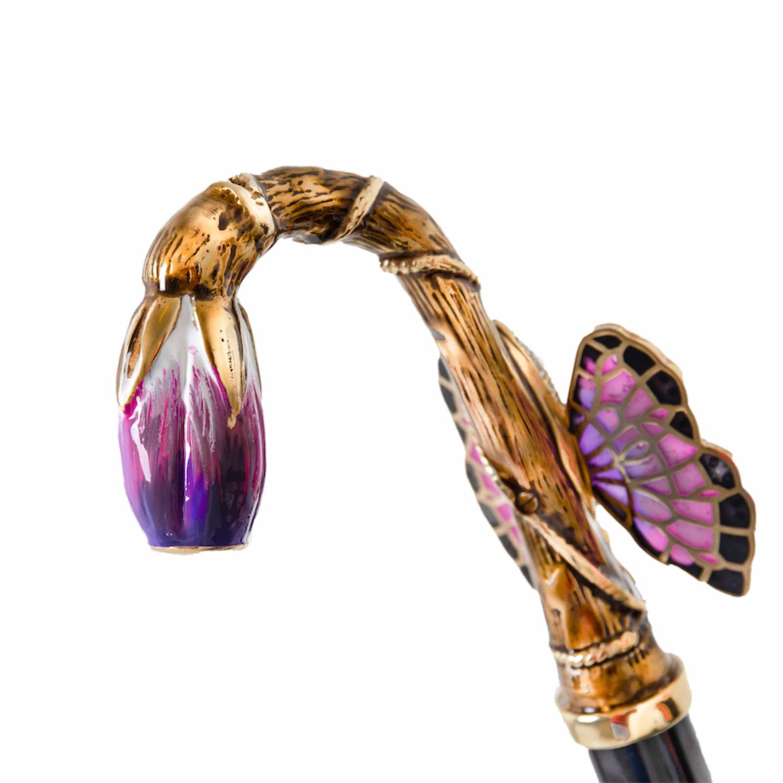 Purple Butterfly Umbrella with Swarovski Crystal Brass Handle