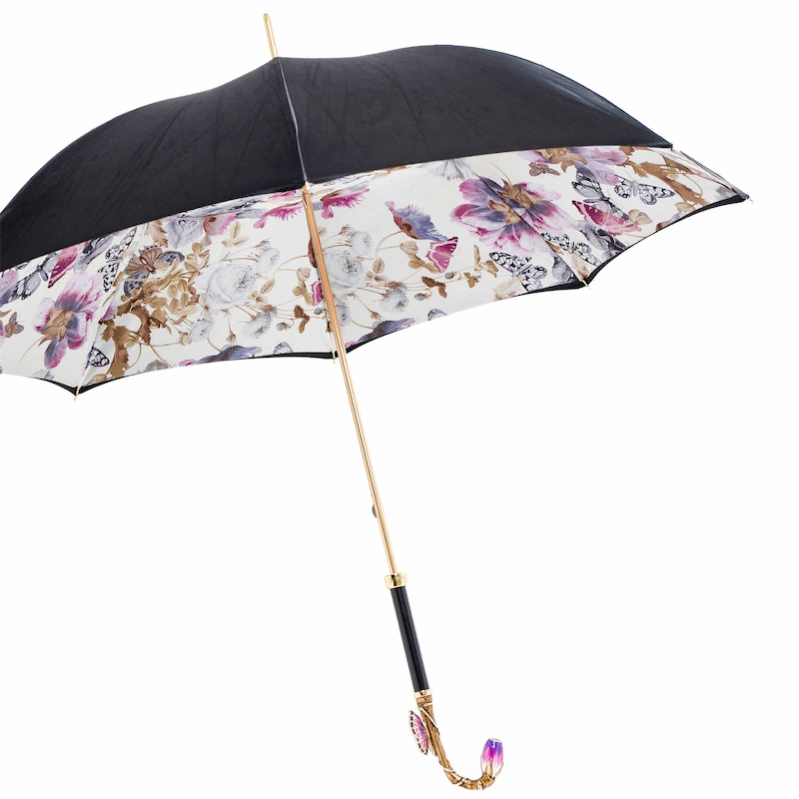 Purple Butterfly Umbrella with Swarovski Crystal Brass Handle