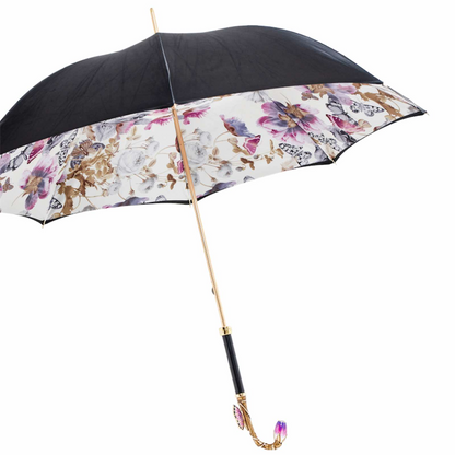Purple Butterfly Umbrella with Swarovski Crystal Brass Handle