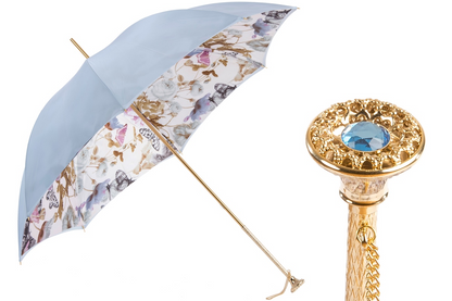 Elegant Light Blue Nature Double Cloth Umbrella with Butterflies