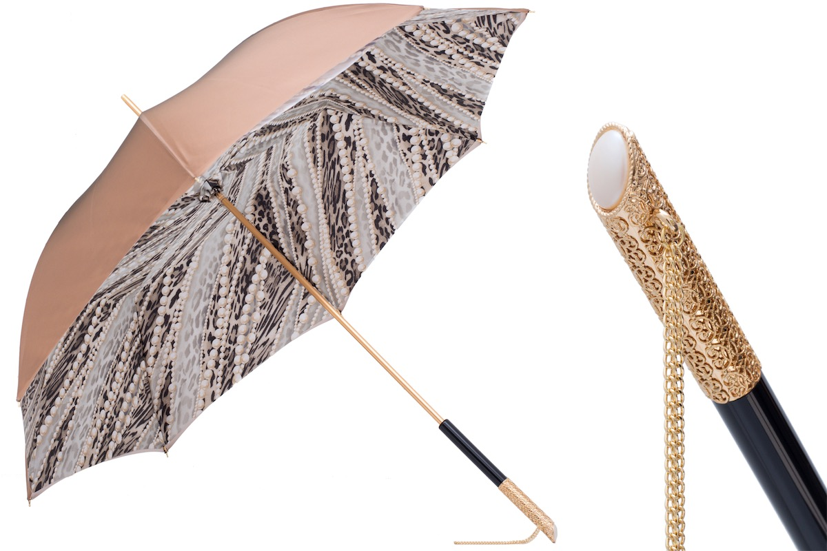 Light Gold Pearls Print Umbrella, Double Cloth – Manual Opening