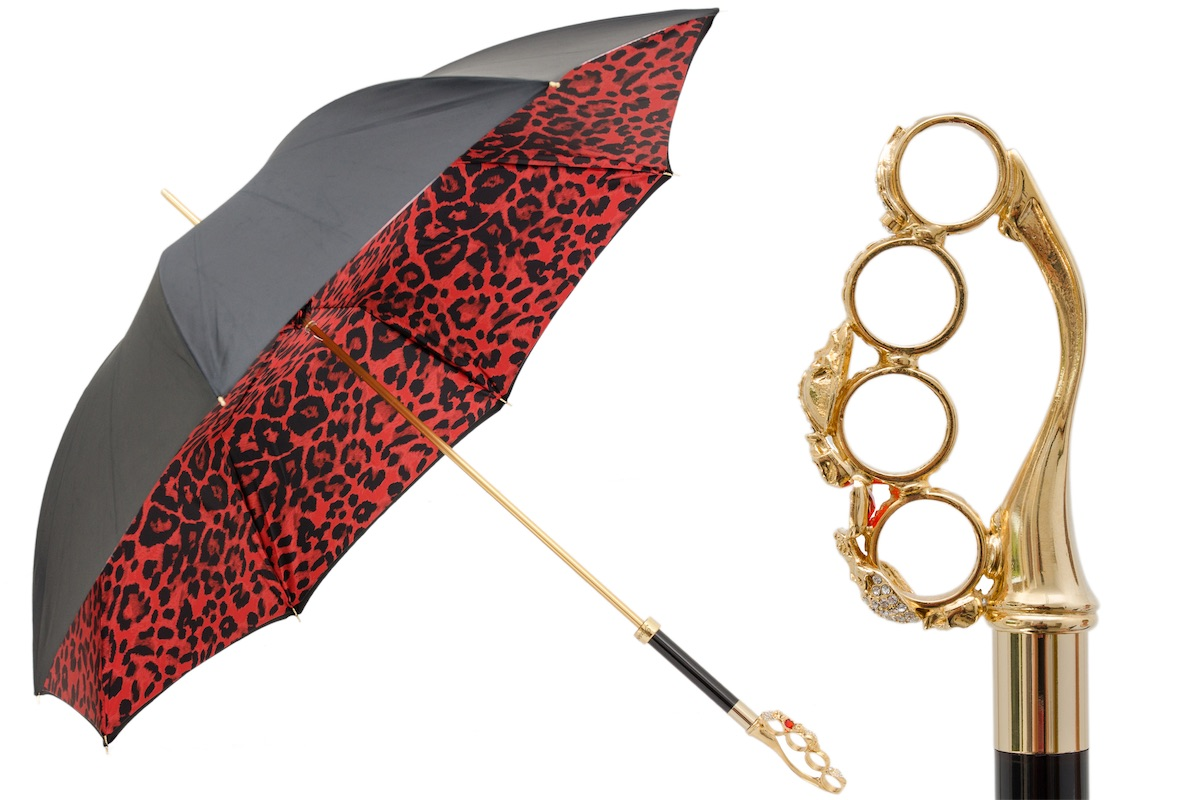 Swarovski Crystals Knuckleduster Umbrella with Red Animal Print
