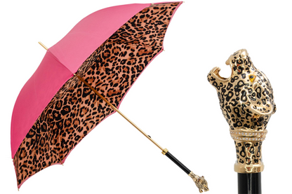 Enameled Brass Handle Leopardized Panther Umbrella – Manual Opening