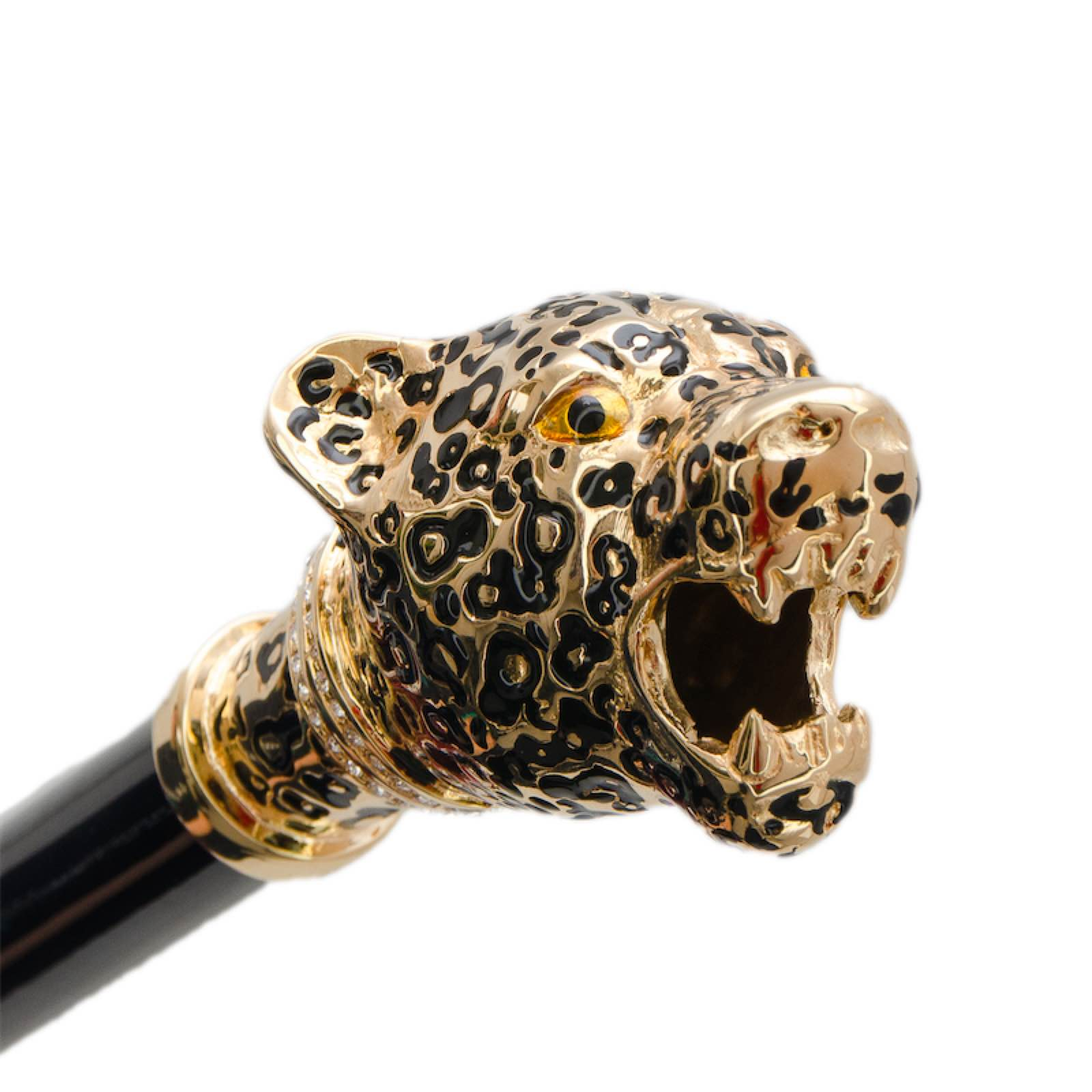 Enameled Brass Handle Leopardized Panther Umbrella – Manual Opening