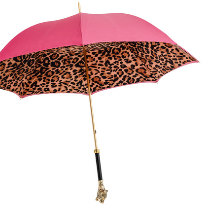 Enameled Brass Handle Leopardized Panther Umbrella – Manual Opening