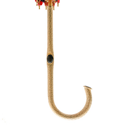 Red Leopard Print Double Cloth with Brass Handle Umbrella