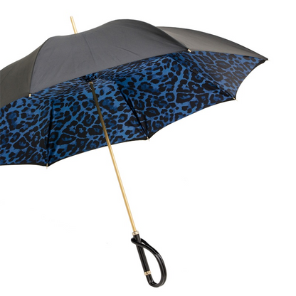 Animal Print Manual Opening Umbrella in Blue – Handmade in Italy