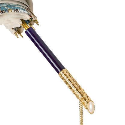 Jeweled Handle Double Cloth Vintage Pearled Umbrella