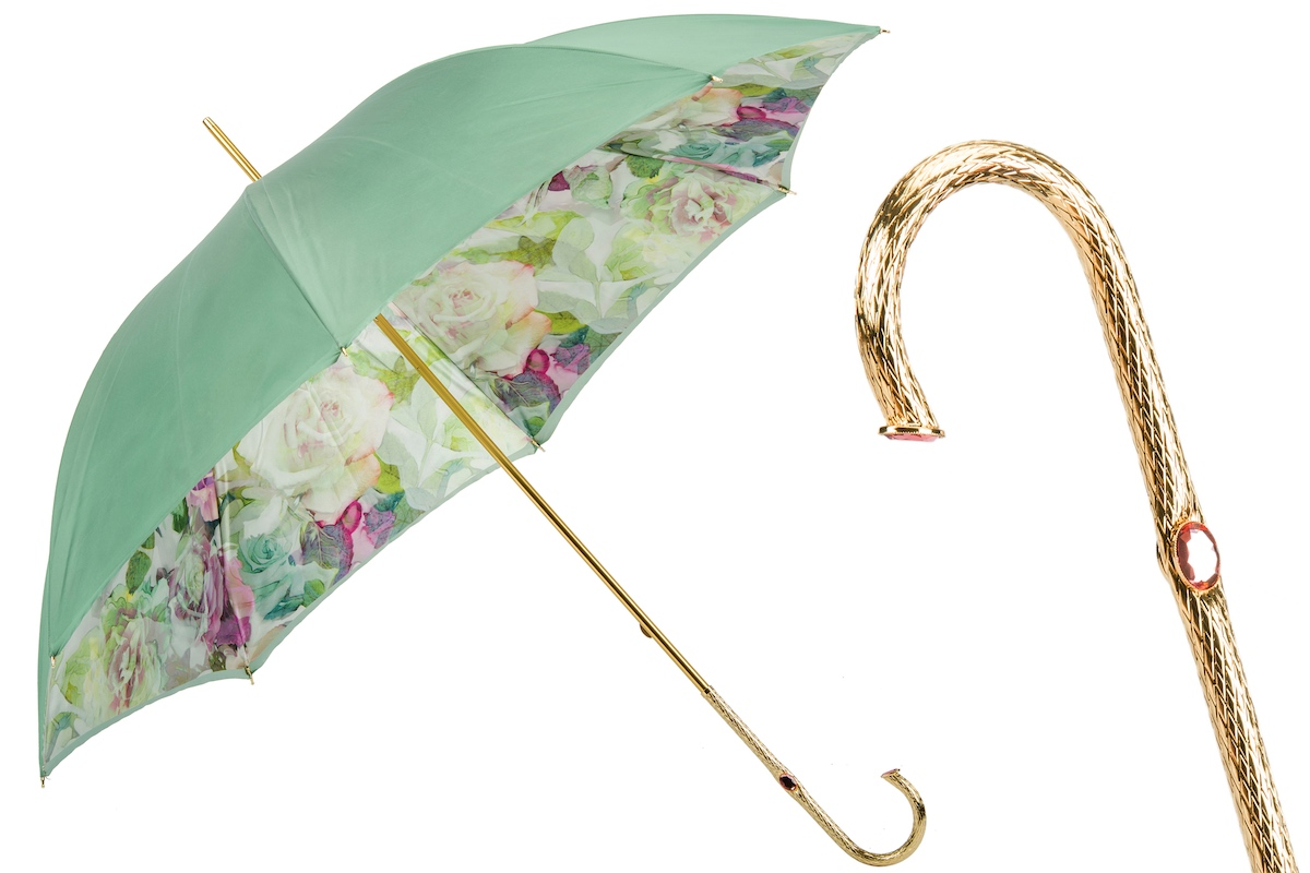 Green and Pink Roses Umbrella, Double Cloth – Manual Opening