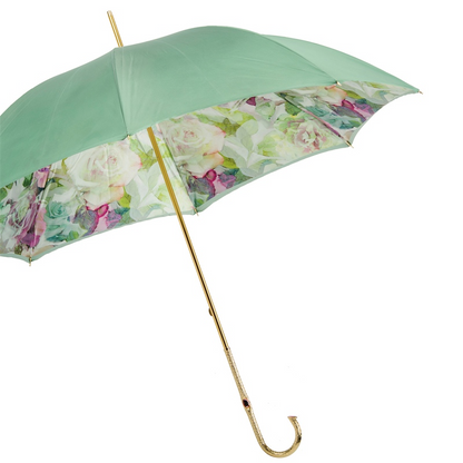 Green and Pink Roses Umbrella, Double Cloth – Manual Opening