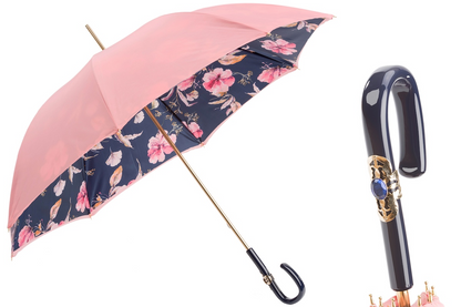 Pink Umbrella with Flowers, Double Cloth – Handmade in Italy
