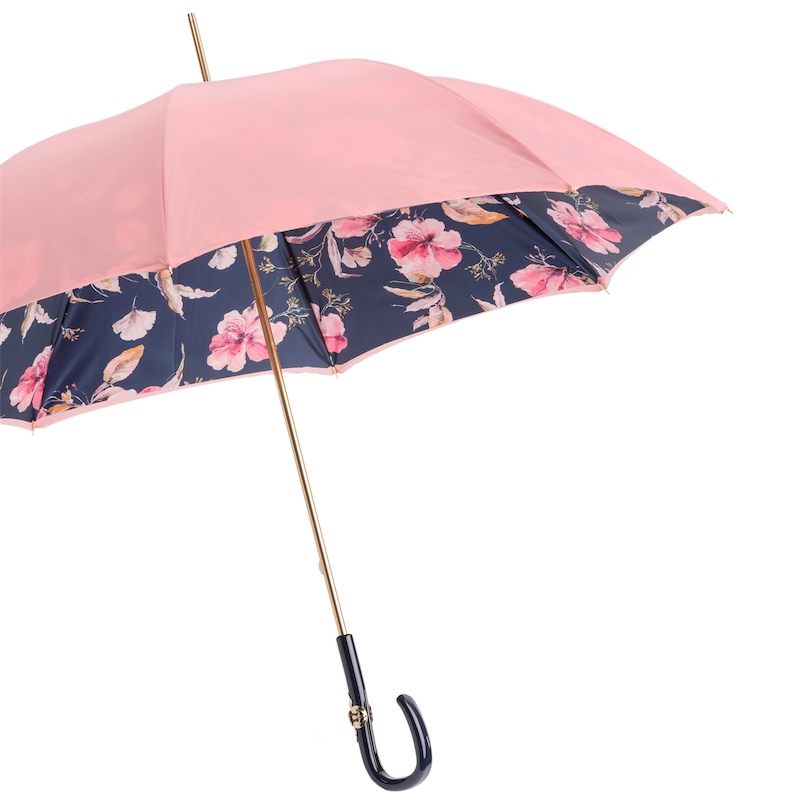 Pink Umbrella with Flowers, Double Cloth – Handmade in Italy