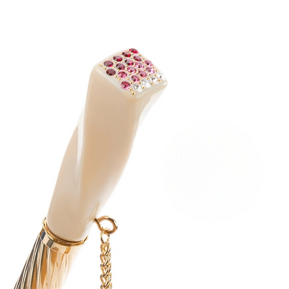 Ivory and Pink Flowered Umbrella – Swarovski Crystal Handle