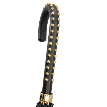 Black Double Cloth Umbrella with Bridles Print and Leather Handle